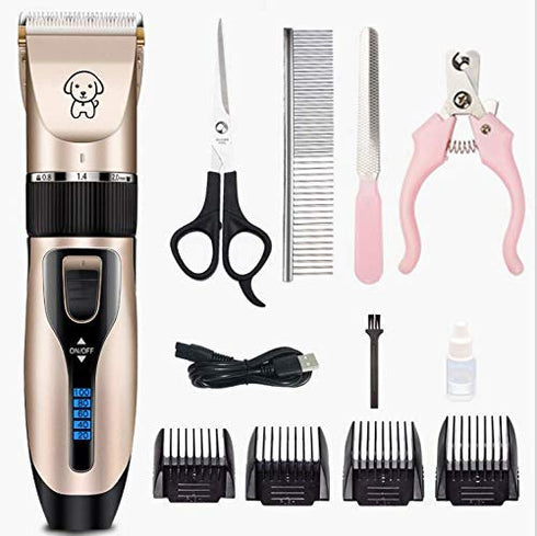 Professional USB Dog Clippers, Low Noise Rechargeable Pet Grooming Kit with LED Display and Nail Kits