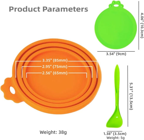 MoPawKT Silicone Pet Food Can Covers, 3 Inner Diameters for Standard Cat & Dog Food Cans, BPA Free (2 lids + 1 spoon)