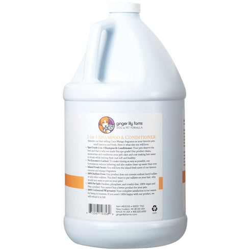 2-in-1 100% 1 (128 oz) Ginger Lily Farms Dog & Pet Formula Shampoo & Conditioner, Vegan & Cruelty-Free, Coco Mango