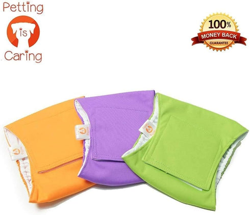 3 Pack Set PETTING IS CARING Male Dog Wraps Washable & Reusable Belly Band Diapers Materials Durable Machine Washable
