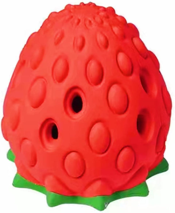 Strawberry Chew Toy for Dogs, Natural Rubber Balls for Aggressive Chewers, Interactive Treat Dispensing