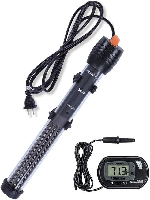 Orlushy 100W Adjustable Submersible Aquarium Heater with 2 Suction Cups & Free Thermometer for Freshwater