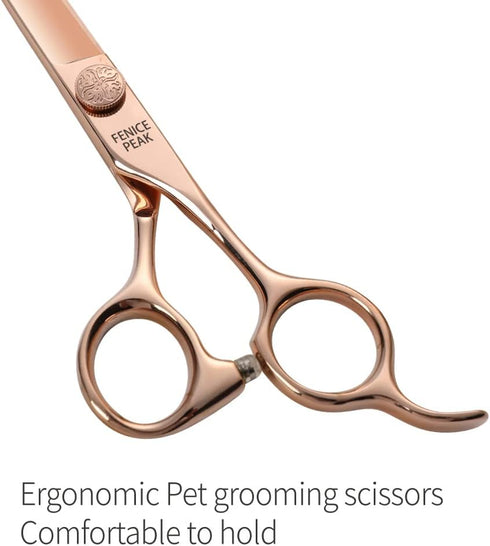Fenice Peak Straight Dog Grooming Scissors, Champagne Gold 440C Stainless Steel for Dogs and Cats