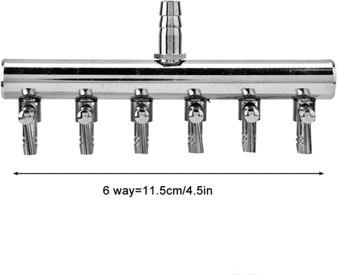 Fish Air Control Lever Valve Distributor, Stainless Steel Air Tubing Splitter for Aquarium (6 Way)