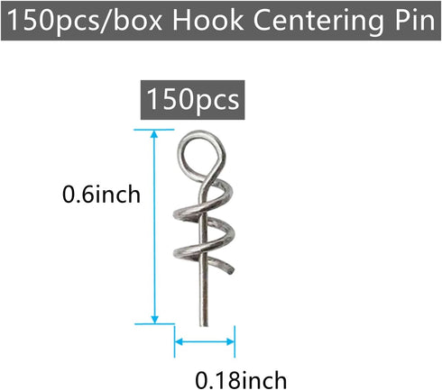 Twist Lock Hook Centering Pin Spring, Fishing Worm Hook Soft Lure Bait Screws, 150pcs/box, Length 0.6in-1.4in