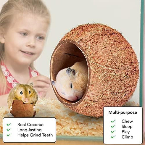 SunGrow Coconut Shell House for Gecko, Snake & Ball Python, Raw Coco Husk Pet Hiding House