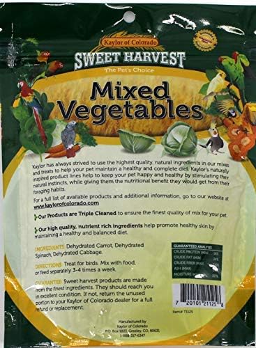 Mixed Vegetables Treat - 2.5 Oz Bag, Real Vegetables for Birds, Cockatiels, Parakeets, Parrots