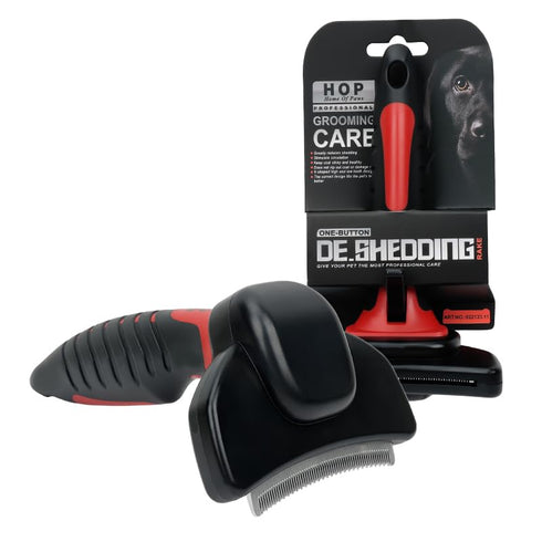 HOP Professional Dog Deshedding Brush for Short Haired Dogs & Cats, Anti-Slip Handle, Detachable Head, Home of Paws