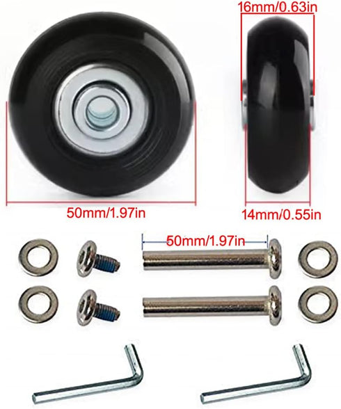 Set of 2pcs 54mm Mute Wear-Resistant Luggage Suitcase Replacement Wheels Kit, Rubber Swivel Caster Wheels.