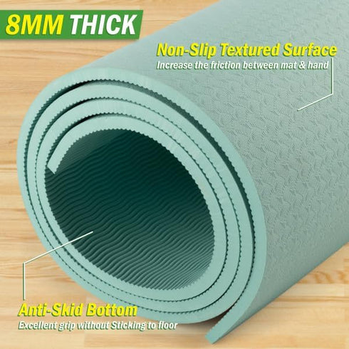 Large Yoga Mat - 6’x4’ Wide Exercise Mat, 8mm Thick Non-Slip Workout Mat