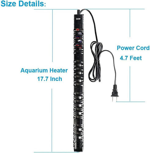 Soyon 500W Aquarium Heater, Adjustable Temperature Submersible Water Heater for 80-100 Gallon Fish Tanks (500W with