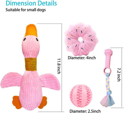 Large Goose Puppy Toys, Squeaky Crinkle Duck Dog Chew Toys for Small Medium Breeds, Puppy Teething Toys, Pink (4 Pack)