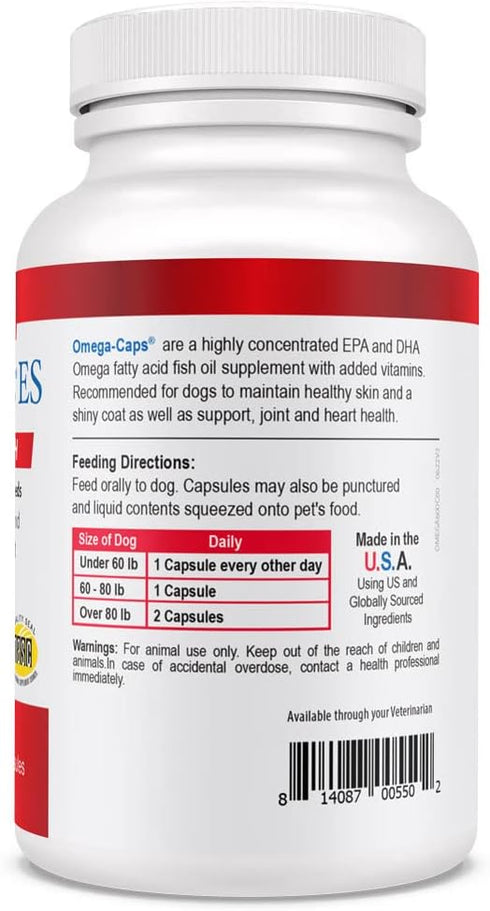 Omega-Caps Extra Strength for Large Breeds - Vet Formulated for Healthy Skin & Coat, Reduces Shedding, 60 Soft Gel
