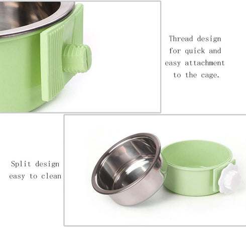 Andiker Pet Hanging Bowl - 2-in-1 Removable Stainless Steel Food Bowl for Puppy/Cat, Large Green