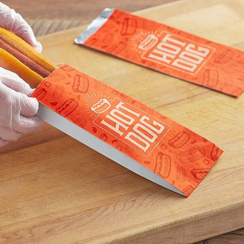 Grease-Resistant Printed Hot Dog Bag, Enjoy Warm Food On-The Go! - 3 1/2" x 1 1/2" x 9" Foil - 100 Count by Oasis Supply