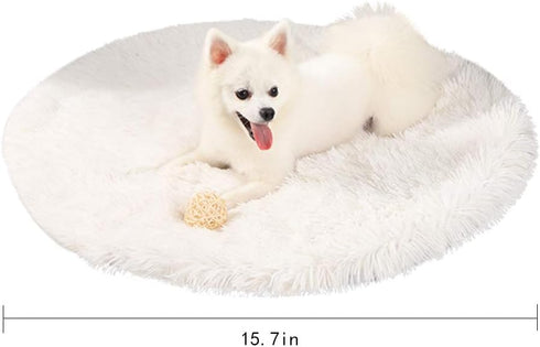 16 Inch Plush Dog Bed Mat, Warm Fluffy Round Puppy Crate Pad with Anti-Slip Bottom for Small and Medium Dogs