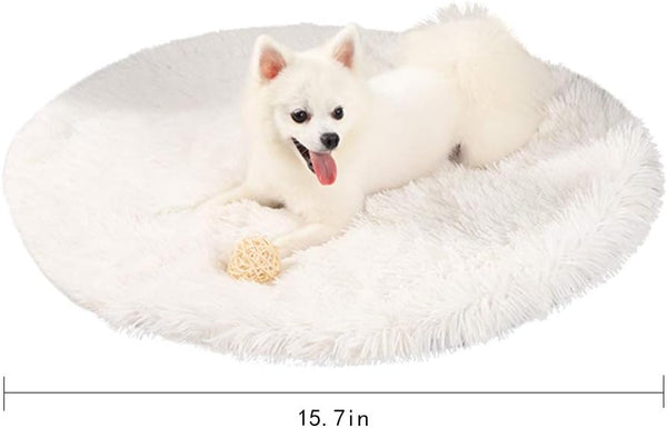 16 Inch Plush Dog Bed Mat, Warm Fluffy Round Puppy Crate Pad with Anti-Slip Bottom for Small and Medium Dogs