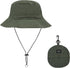 Waterproof Bucket Rain Hat with Chin Strap, Packable Sun Hat for Men Women Lightweight Quick Dry Fishing Hiking Outdoor