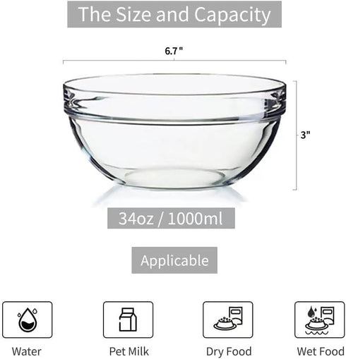 Additional Glass Bowl for The Feoyoho Feeders - Replacement Pet Glass Bowl, 34 oz, Dishwasher Safe
