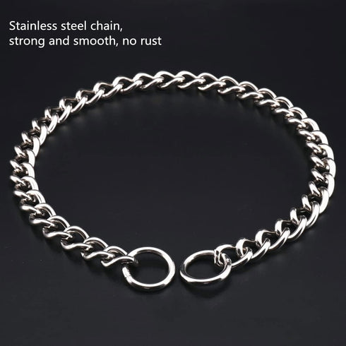 Heavy Duty Chain Dog Collar, Stainless Steel Metal Link for Training and Walking (15.5inches)