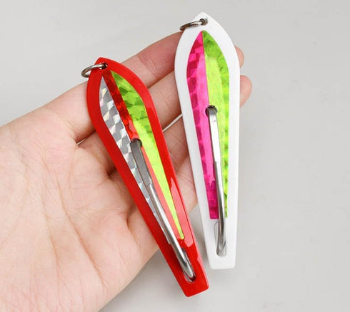 KTGCOZS Pack 2 of Stainless Steel Single Hook Jig Lure UV Glow Spoon-Shaped Saltwater Fishing Jigging Lure for Mackerel