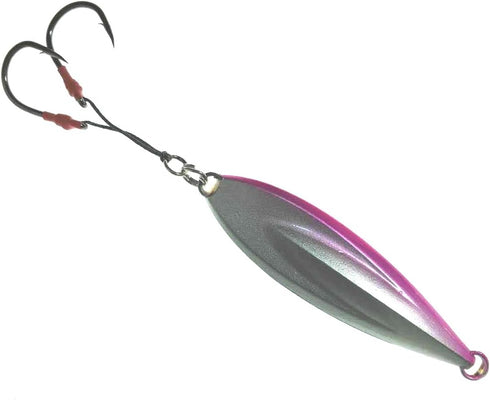Jigs160g, 4 Fat Falling Knife Pcs Pink/Blue for Deep Sea Vertical Jigging, Dual-Tone Flash Finish with Assist Hooks