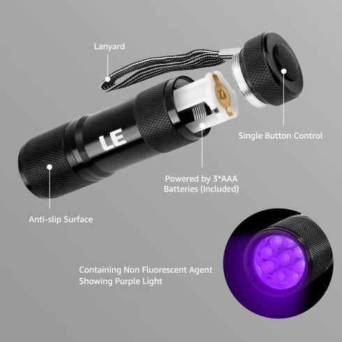 Lighting EVER Black Light Flashlight - Small UV Lights 395nm, Portable Ultraviolet Light Detector, AAA Batteries