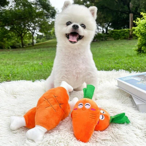 1Pc Orange Soft Dog Toys - Cute Carrot Plush Chew Squeaker Sound Pet Puppy Supplies with Multi-Squeaks