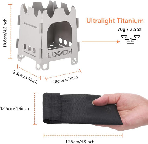 Lixada Portable Wood Burning Camping Stove - Lightweight Folding Titanium Alcohol Stove for Outdoor Camping, Hiking,