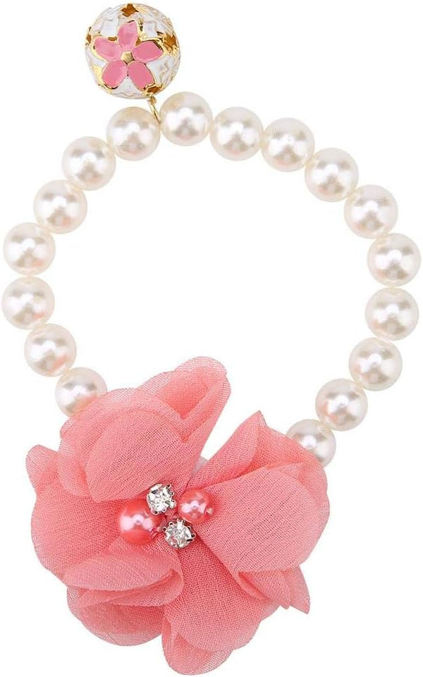 Pet Pearl Flower Necklace - Princess Necklace Collar Accessories for Puppy Decoration (Blue, Red)