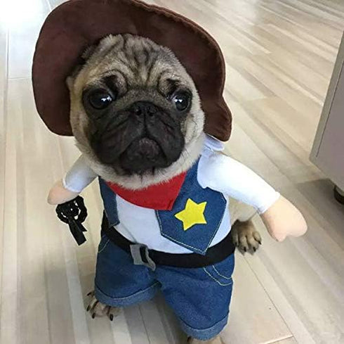 Pet Cowboy Costume Clothing with Hat for Small Dog Cat Halloween Party, Size S