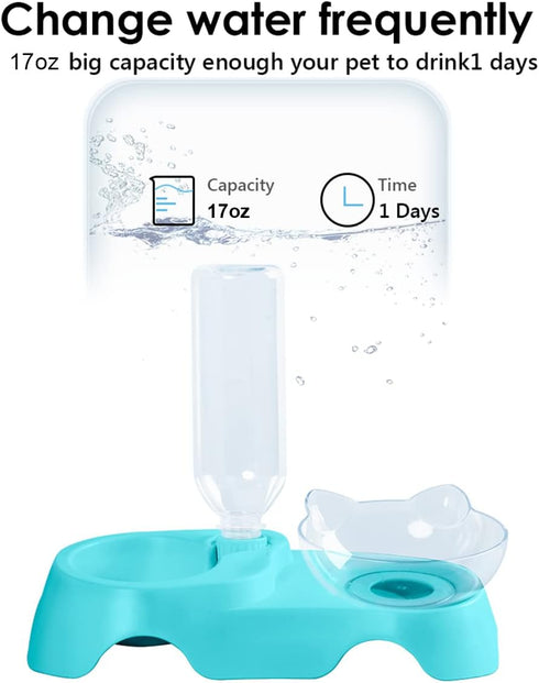 MILIFUN Double Dog Cat Bowls, 15°Tilted Water and Food Bowl Set with Automatic Waterer Bottle for Small or Medium Dogs