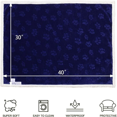 Qeils Dog Blankets for Small Dogs, Waterproof Cat Blanket, Washable Sherpa Fleece Puppy Blanket, Soft Plush Reversible