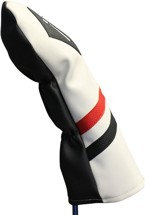 Majek Retro Golf Headcover - White Red and Black Vintage Leather Style 1 Driver Head Cover, Fits 460cc Drivers, Classic
