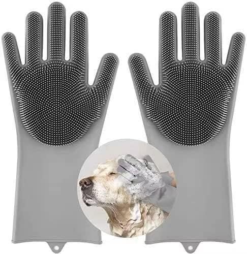 Sene Pet Grooming Gloves, Silicone Hair Removal Gloves, High Density Teeth Bathing Shampoo Scrubber for Dogs and Cats