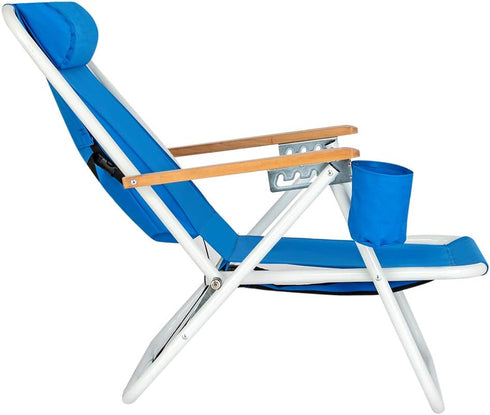 MTFY Backpack Folding Beach Chair,Reclining Portable Beach Chair Camping Chair with Adjustable Headrest and Cup