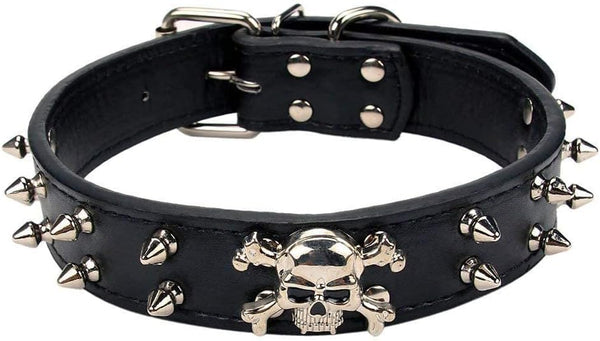 Spiked Leather Dog Collar, 2 Rows Bullet Rivets Studded PU Leather for Medium and Large Dogs (L:17-20", Black)