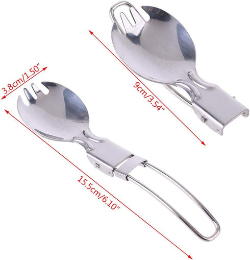 Foldable Stainless Steel Spork, Camping Cook Picnic Fork Spoon, Clear Plastic Forks