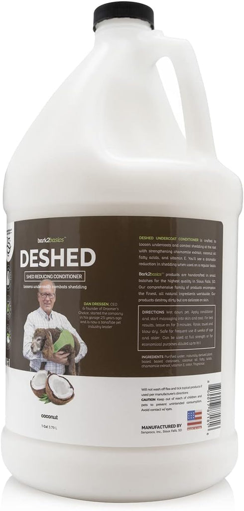 Bark2Basics DeShedding Dog Conditioner, 1 Gallon - Natural, USA Made, Omega 3 & 6 Rich, Reduces Shedding, Strengthens