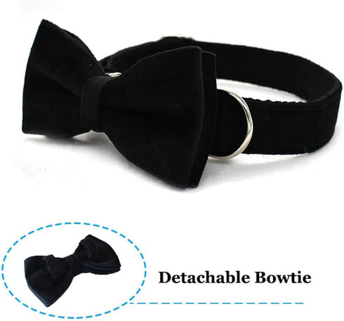 Dog Collar with Bow Tie,Adjustable Velvet Pet Collar for Dogs with Metal Buckle and Stylish Detachable Bow Tie for Small Medium or Large Boy and Girl Dogs and Cats, Neck 14.6-23.6 Inches