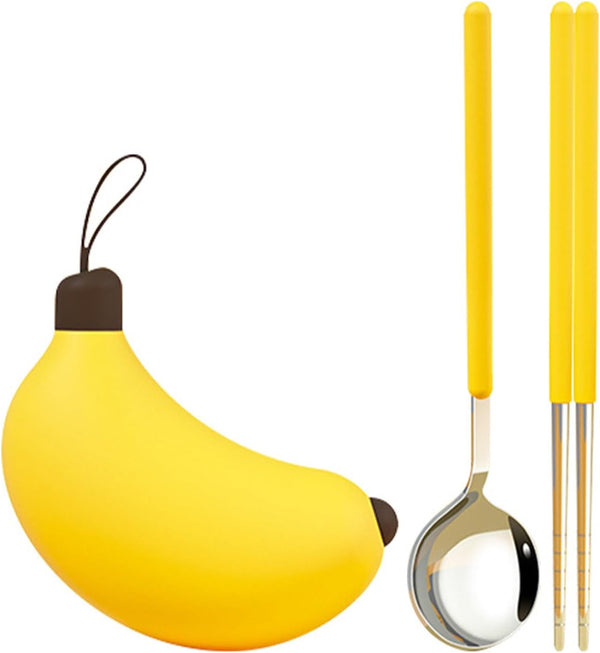 Dexprosy Creative Travel Cutlery Set with Banana Case - Reusable Stainless Steel Spoon,