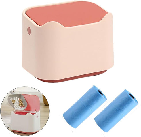 Mini Cat Litter Trash Can with Press Type Lid, Includes 60 Refill Bags for Cat Poop