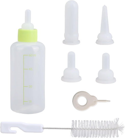 Fukaisu Kitten Bottle Feeding Kit, Professional Kitten Nursing Bottle with Nipple & Cleaning Brush Newborn Pet Feeding