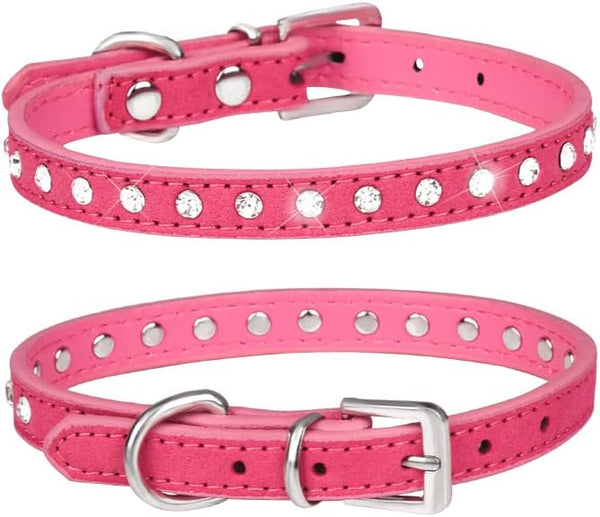 Rhinestone Dog Collar, Suede Leather Crystal Diamond Colorful Bling Collar for Girl Puppy Cat XS Small Pets (XS, Hot
