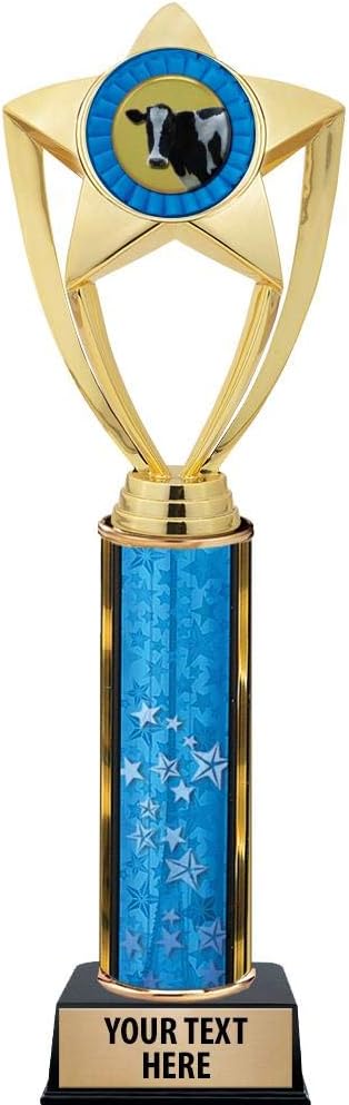 Crown Awards Cow Trophies, 11" Gold Star Dairy Cow Trophy with Engraving