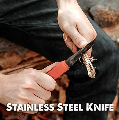 Tapirus Spork Tactical Orange - BPA Free Spoon Fork, Stainless Steel Knife and Fire Starter for Outdoors