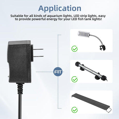 Aquarium Light LED Power Adapter AC 100-240V DC 12V 1A Replacement for Fish Tank Light Power Supply