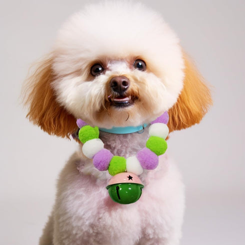Pom Pom Dog Collar, Elastic Cat Collar with Decorative Plush Ball, Eye-catching Necklace with Bell for Photos, Walking