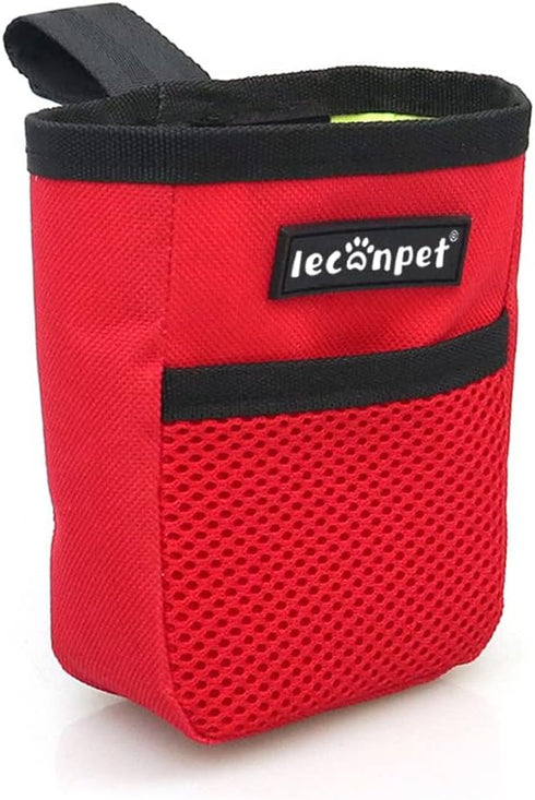 leconpet Portable Dog Treat Pouch, Red Snack Storage Holder for Training and Walking