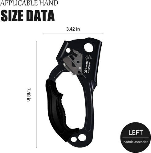UIAA & CE Certified Climbing Ascender - Hand Ascender with Ergonomic Rubber Handle, Suitable for 8~13mm Ropes